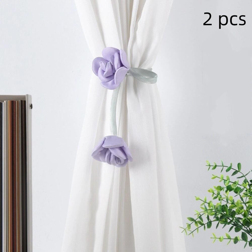

2 PCS Fashion Curtain Straps Elegant Rose Curtains Tie Rope Creative Curtain Buckle Home Rose Purple