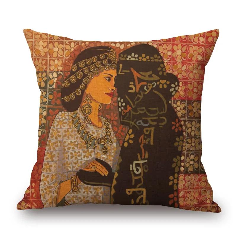 Assyrische Schönheit Kissenbezüge Golden Palace Girl Love Portrait Dekorative Kissen für Sofa 45X45cm Kissenbezug