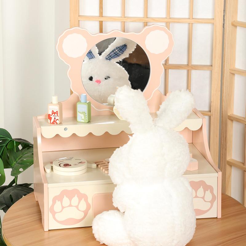 Wooden Play Role Makeup Table Small Bear Design Child Creative Interactive Play