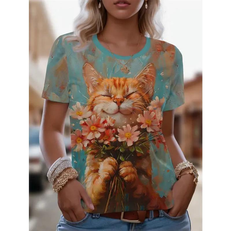 Fashion Casual Versatile Short Sleeve Crew Neck Printed Top Loose T-Shirts Women’s