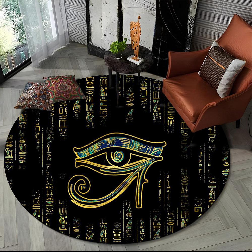 Egyptian Ideographic Symbols Eye of Horus Round Carpet Rug for Living Room Bedroom Child Decor,Pet Area Rug Non-slip Floor Mat