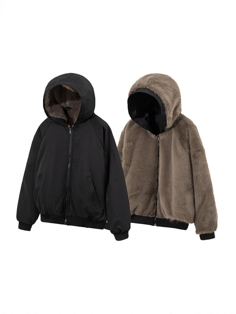 Unisex Wendbare Baumwolljacke mit Fleecefutter und Kapuze - Winter-Essential