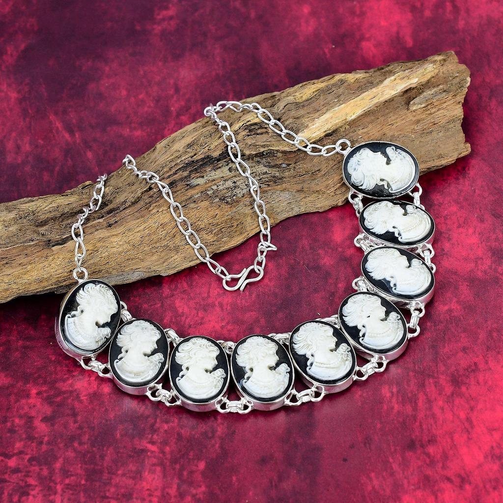 Cameo Lady Face 925 Solid Sterling Silver Necklace Adjustable, Chain Necklace Handmade Gemstone, Love Forever Gift Antique Jewelry