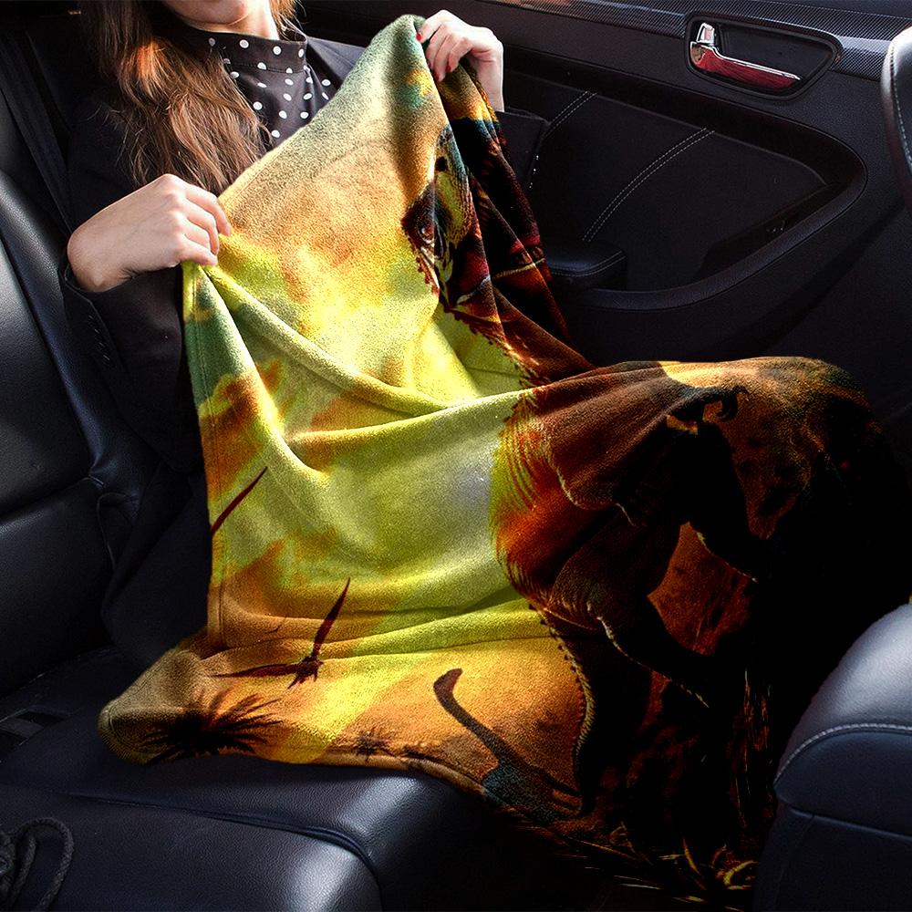 Sunset Valley T‑Rex Pterosaur Dinosaur Landscape Print Flannel Blanket Soft Warm Throw Blanket for Sofa Bed Living Room
