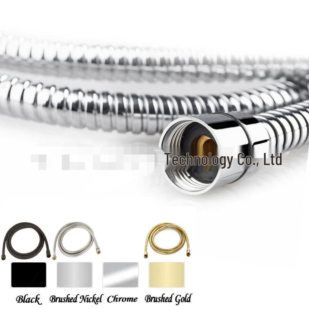 Adjustable Universal Shower Hose, 1.5-2m, Stainless Steel, Copper Cap, Double Buckle Flexible Tube for Hot/Cold Water