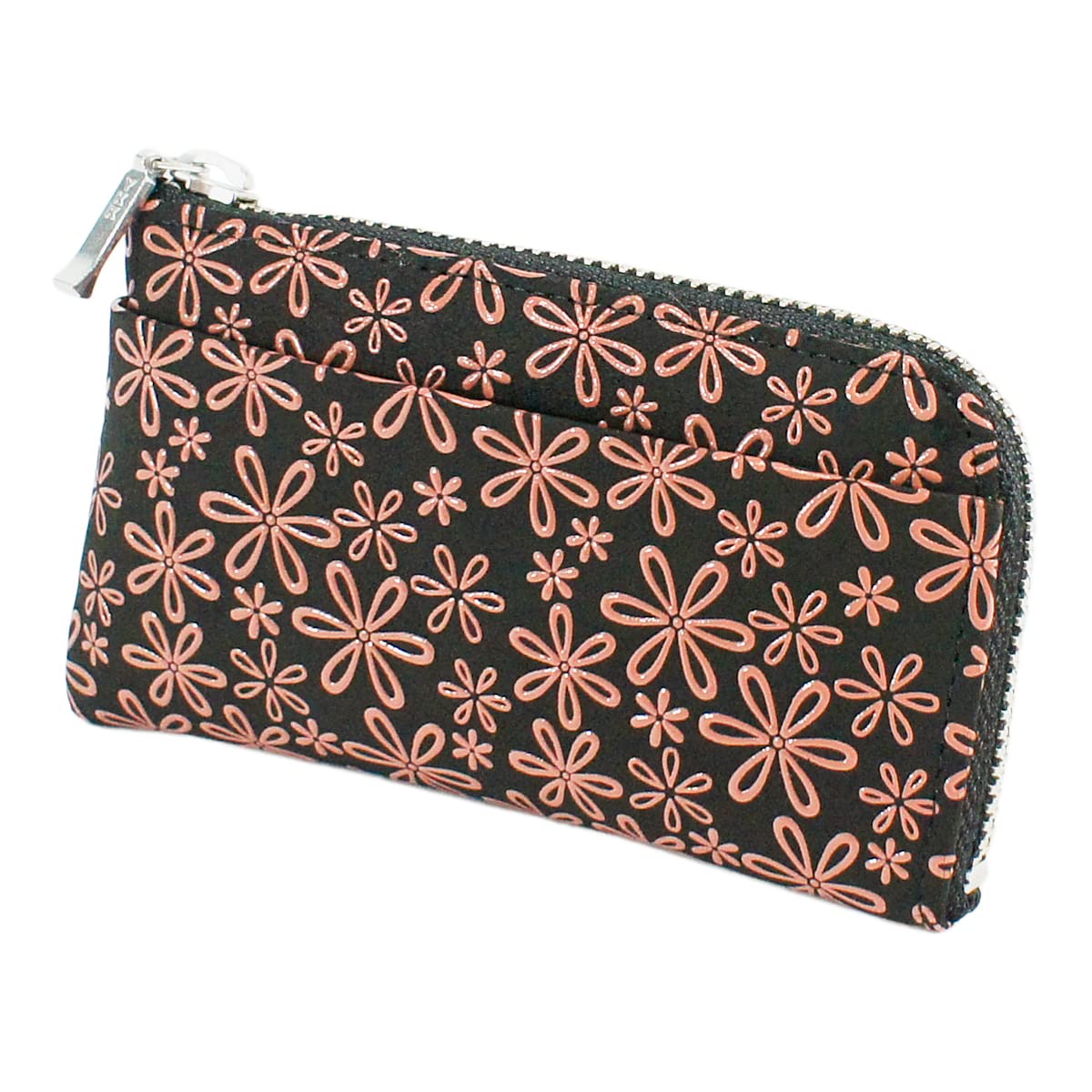 

Coin Purse F Coin Purse 05 Deerskin Black x Pink Lacquer Snowdrop Pattern Inden-ya 1005-51-160