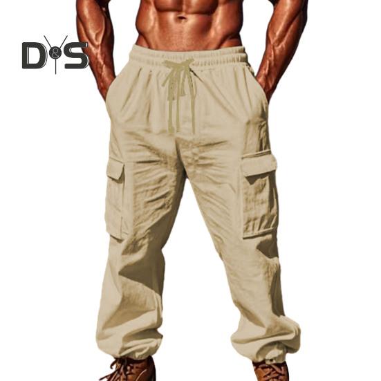 Pánské cargo kalhoty bavlněné směsové jogger kalhoty se stahovací šňůrkou v pase ležérní kalhoty s více kapsami na cestování práci každodenní nošení