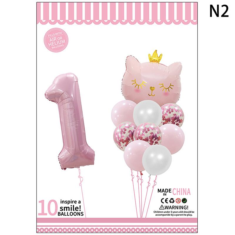 Cute Crown Cat Digital Balloon Set Girl'S Birthday Party Wedding Sweet Decoration Balloon Set Baby Party Supplies