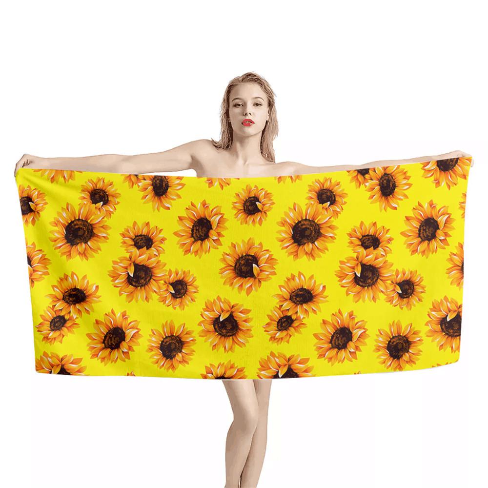 Sunflower Beach Towel Yellow Flower Butterfly Sunset Towel King Size Soft Quick Dry Bath Towel for Travel Bathroom Camping Sport