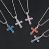 European and American Style Personalized Colorful Zircon Cross Necklace for Men Hip Hop Full Diamond Zircon Pendant Necklace Jewelry for Women