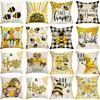 Bee Festival Sunflower Linen Pillow Cover Nordic Home Sofa Decoration Pillow Cover Cushion Cover