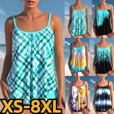 2024 Summer Women's Vintage Printing Swimwear High Waist Loose Tankini Trend Monokini Two Piece Set Bathing Suit Sexy Swimsuit