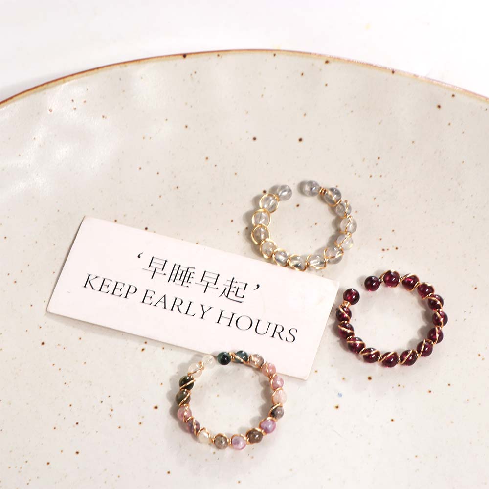 3PCS Adjustable Round Bead Ring Light Luxury Opening Ring Trendy Colorful Beads Ring  Party