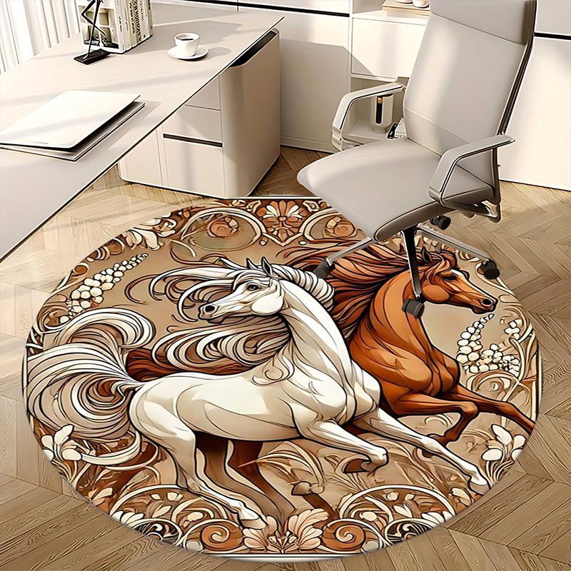 Horse Decor,Art Nouveau Pattern Chair mat Round Rug Office carpet, Non slip, Suitable for Living Rooms, Bedrooms decor.1205235a