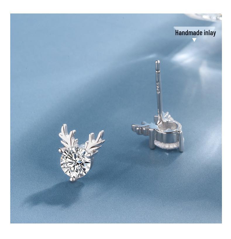 S925 Sterling Silver Forest Deer Stud Earrings - Versatile Elf Antler Design