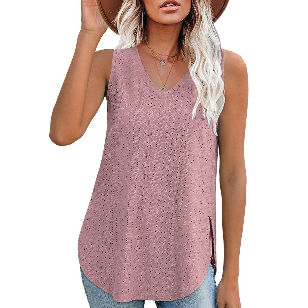 Women's Sleeveless Vest With Scoop Neck Loose Casual Summer Flowing Top Vest