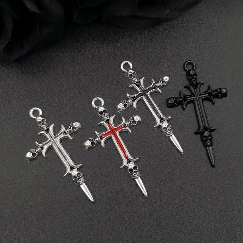 5Pcs Vintage Skeleton Cross Art Charms Punk Skull Skeleton Vampire Charm Halloween Pendant DIY Handcrafted Jewelry Accessories