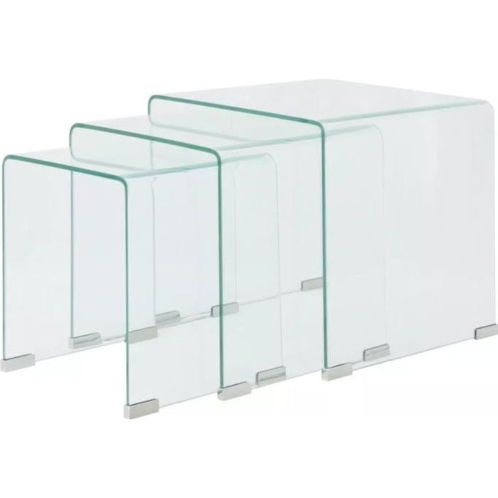 Ensemble de tables gigognes - vidaXL - 3 Pièces - Verre trempé - Transparent - Design contemporain