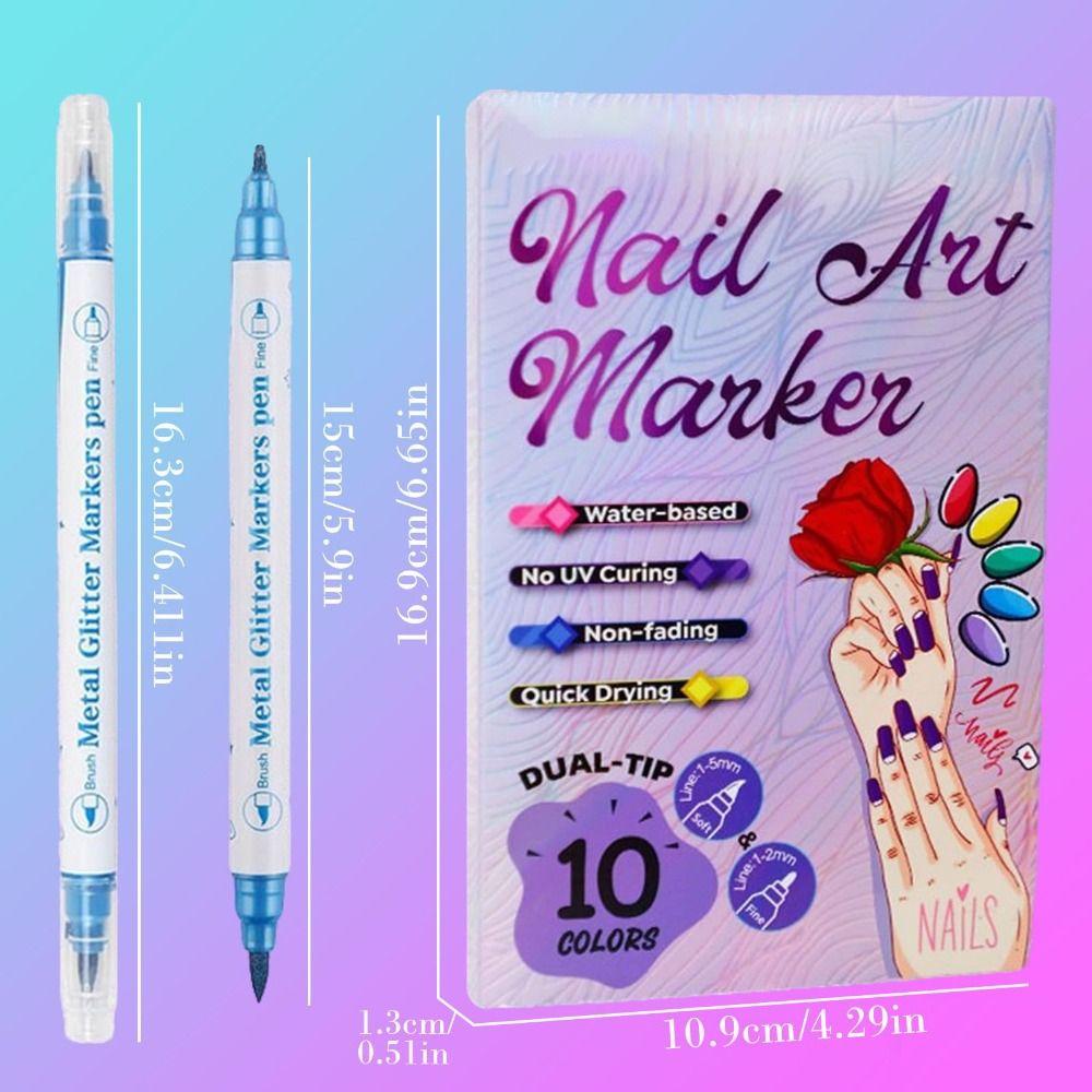 10/12 Colors Waterproof Nails Art Marker Pens 10/12 Colors Nail Brush Marker Sets  for DIY Nail Art