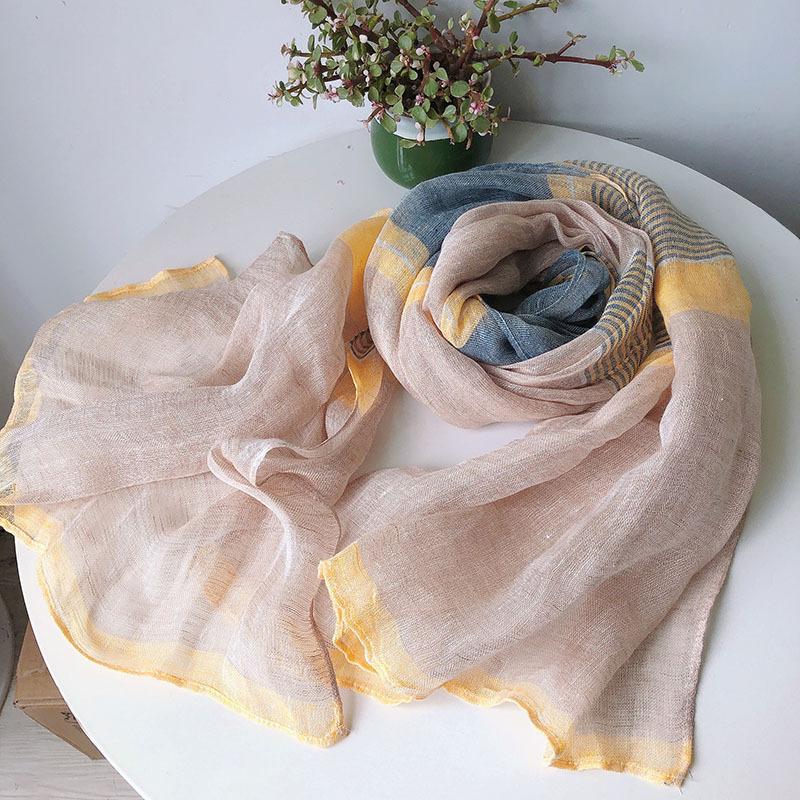 Pure Linen Stripes With Thin Scarves Can Be Used In All Seasons To Shade And Keep Warm, High-End Silk Scarves, Japanese And Korean Sweet Scarves