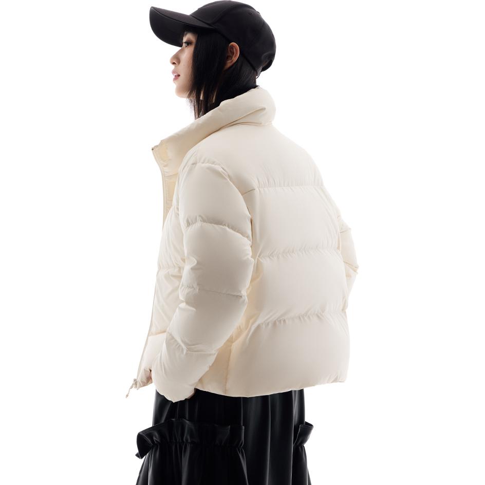 Anta Four Grid Three Defense Short Duck Down Puffer Jacket Women Outerwear Vanilla Cream 962447907-1