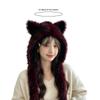 Plush Cats Ear Hat with Faux Furs Look Earflaps, Long Coverage Thick Warm Hat for Cold Weather Daily Outfit Styling, Outdoor Activity