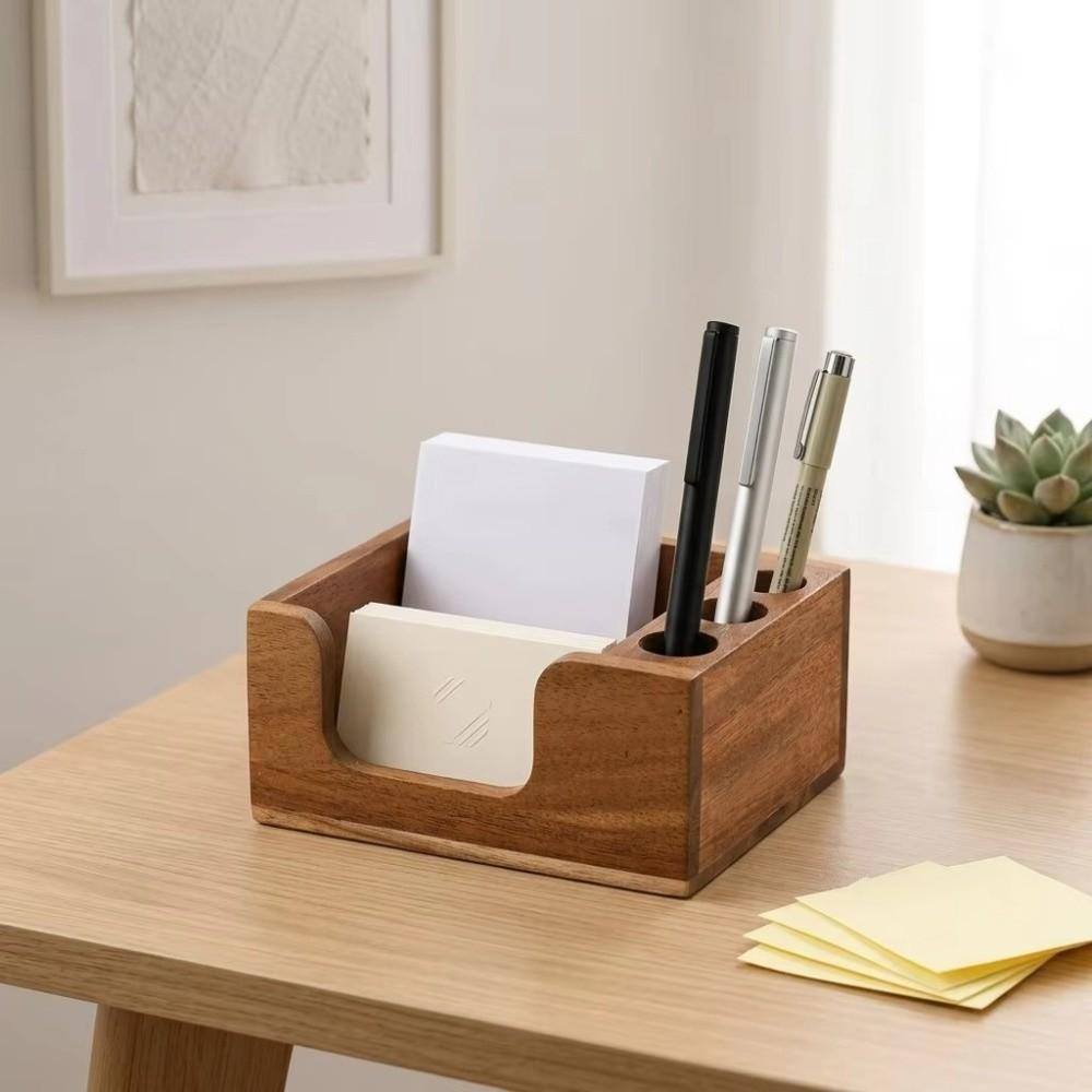 Solid Wood Desk Organizer Pen Holder Stationery Storage Box for Office Study Home