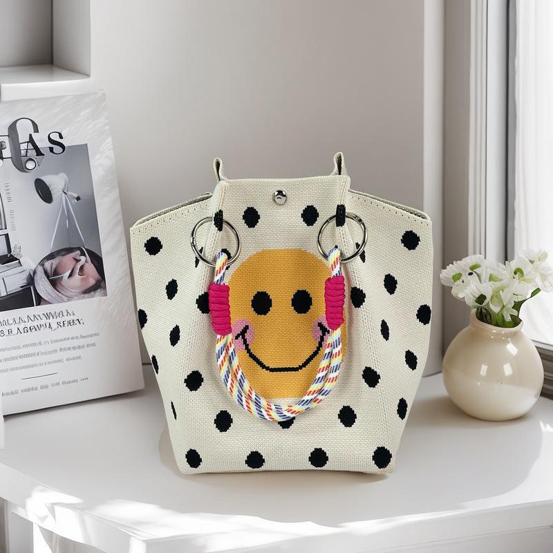 Knitted Tote with Woven Ring Buckle, 3D Magnetic Snap Handbag & Clutch