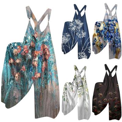Women's Plus Size Fashion Printed Loose Casual Strap Back Wide Leg Jumpsuit