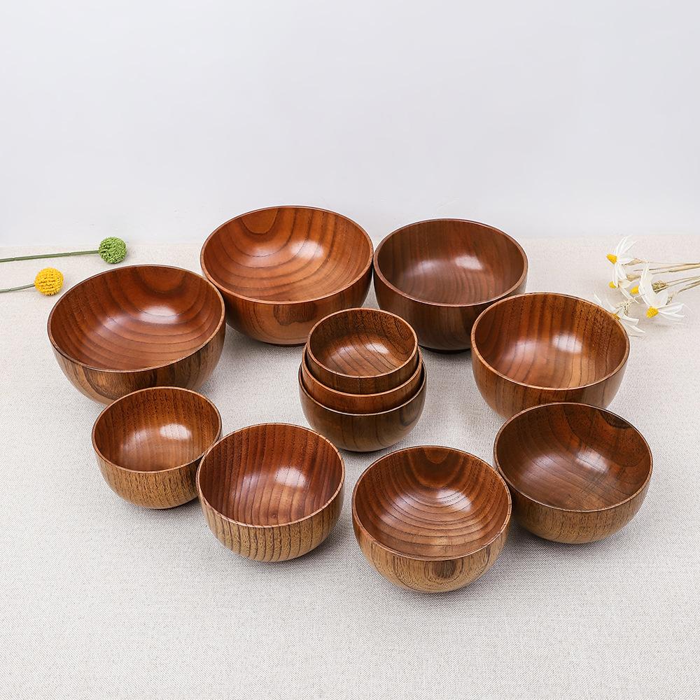 Natural Vintage Wooden Bowl Fruit Salad Bowl Noodle Rice Soup Bowl Craft Decoration Kitchen Utensil Tableware