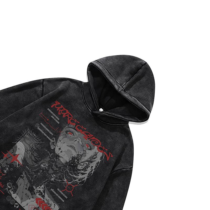 Heavy Cotton Digital Direct Injection Printing Hooded Sweater Men And Women Loose Wash Old Pullover Hoodie