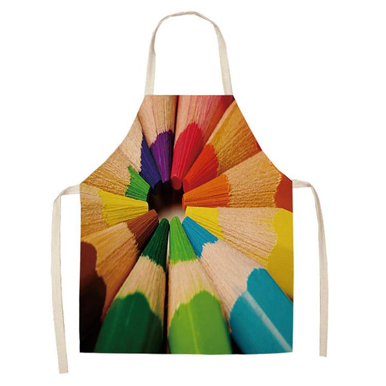 1Pcs Kitchen Apron Rainbow Colorful Geometric Printed Sleeveless Cotton Linen Aprons for Men Women Home Cleaning Tools 55*68cm