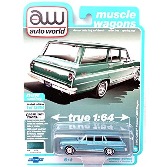 Auto World Scale Premium 2021 Release 2 B Chevy II Nova 400 Station Wagon Aqua 164 1963 (Azure Poly)