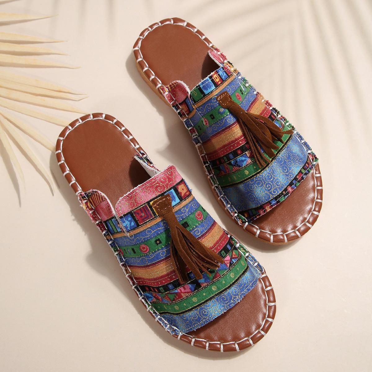

Large size flat slippers New European and American tassel beach shoe size in summer 43 зелений