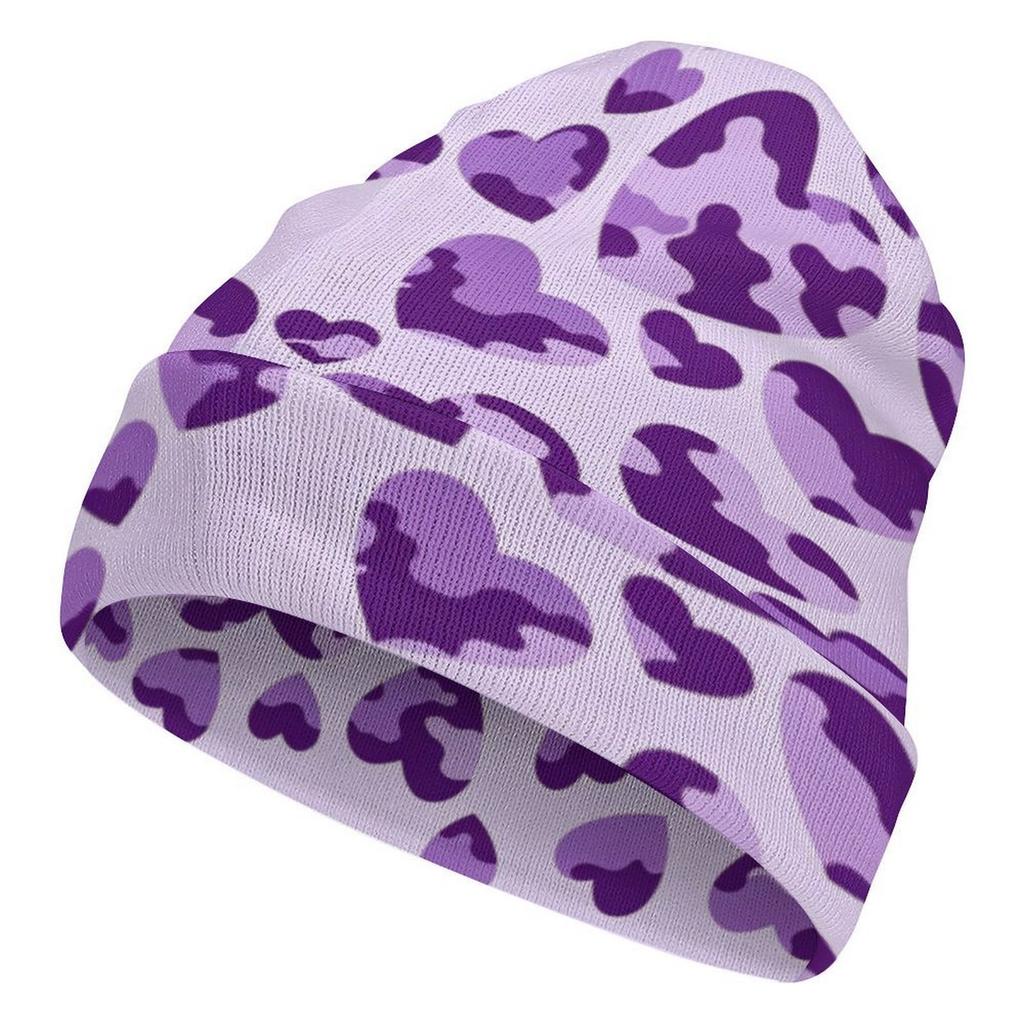 Factory Best Sale Custom Teal Heart Camo Print Cuffed Knit Beanie Men Women Winter Warm Outdoor Skull Cap for Wear