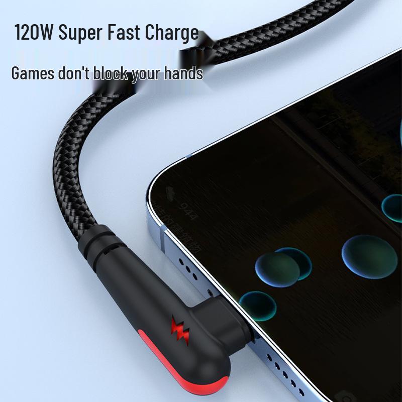 Braided 120W Super Fast Charging Type-C Elbow Cable for Huawei, Vivo, Oppo, and Honor 6A Flash Charge