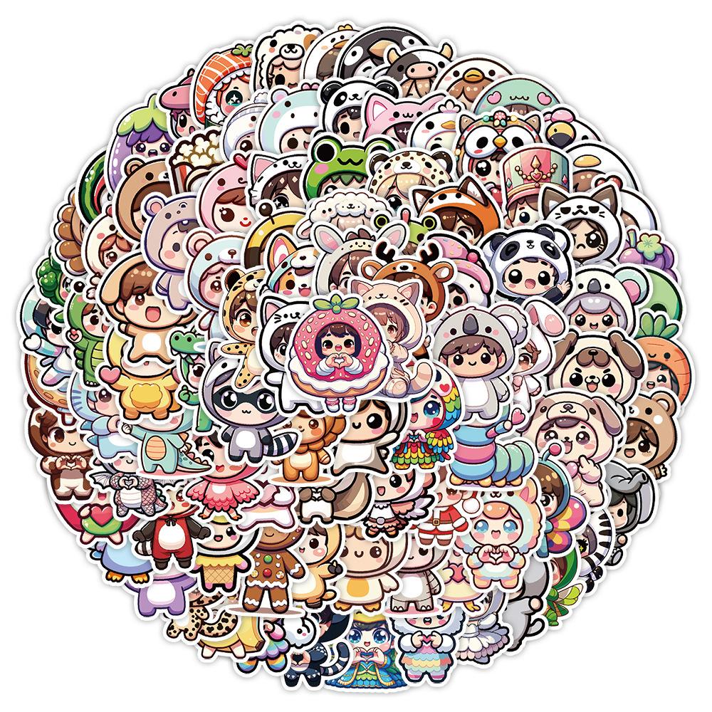100 Pieces of Cute Little Girl Stickers Pack Mobile Phone Water Cup Waterproof Decorative Stickers Children's Hand Account Stickers