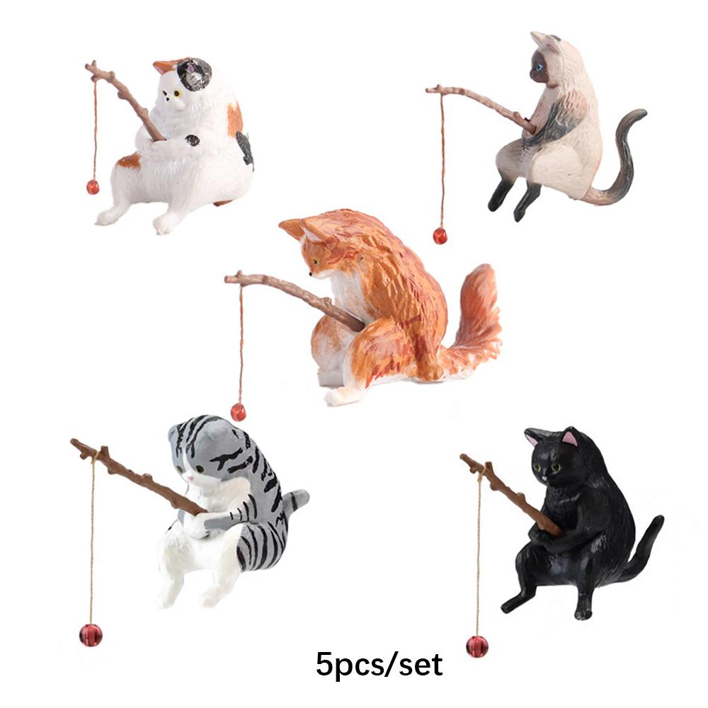 1/5pcs Cute Fishing Cat Ornaments Resin Fish Landscaping Mini Statue Cartoon Figurine Miniatures DIY Handcraft Home Decorations