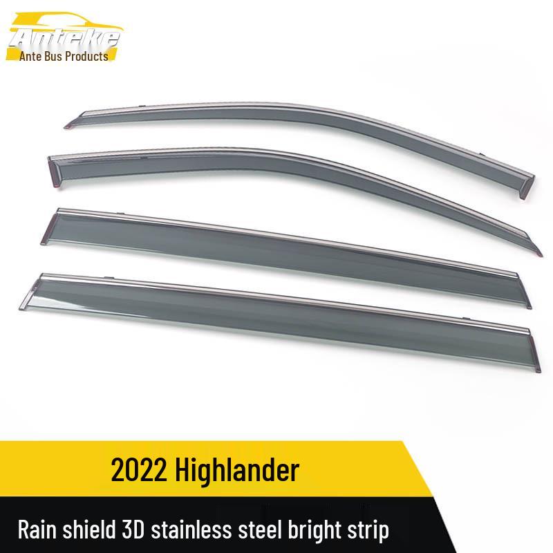 Fits 22 Highlander Rain Guards - 3D Stainless Steel Sun Visor Trim Decoration Stickers