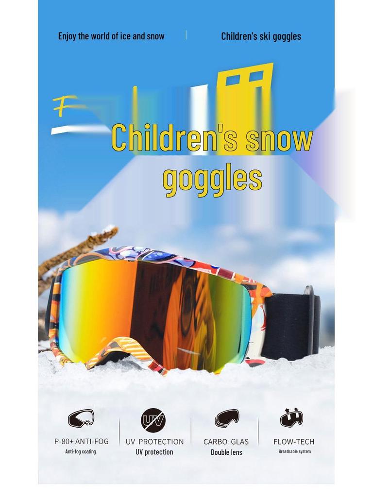 Unisex Anti-Fog HD Spherical Ski Goggles for Kids - Glasses Compatible