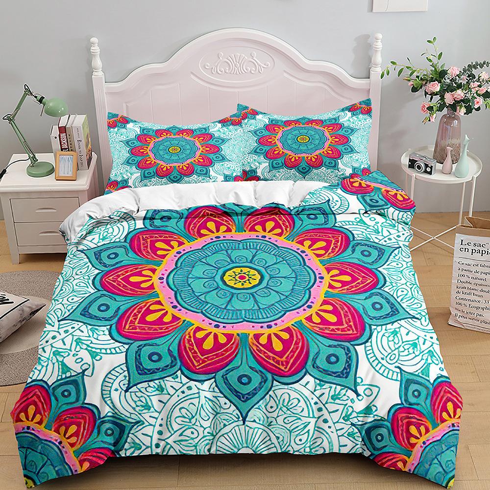 Bohemian Print Quilt Set Three-Piece, Home Textile Bedding