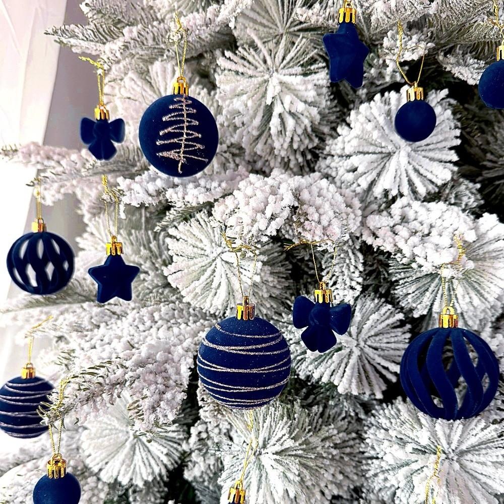 35PCS Flocked Xmas Tree Decor Set Velvet Bows Christmas Ball  Home Holiday Decor