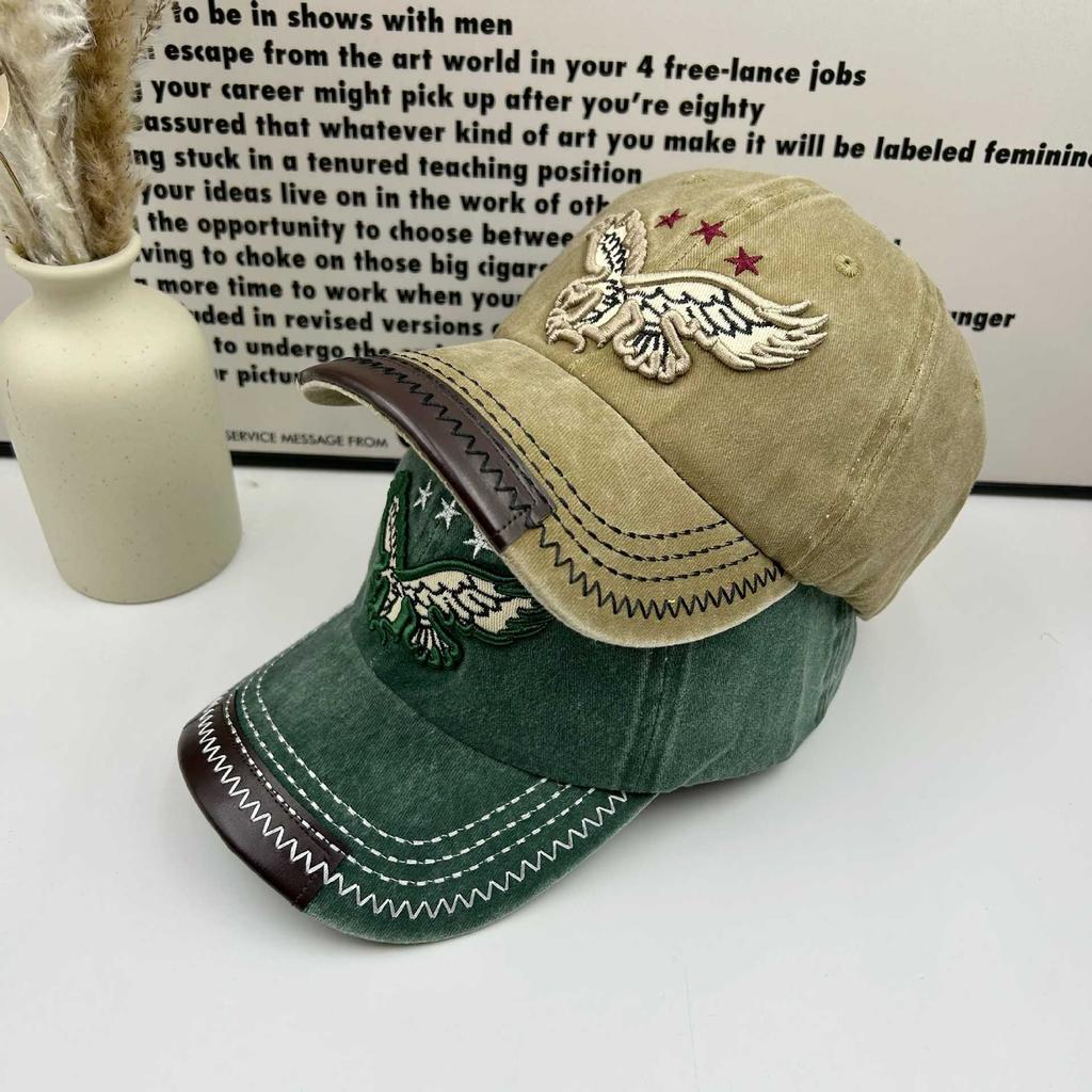 Spring and summer hat men's retro old washed denim baseball cap women's street versatile embroidered eagle sunshade cap