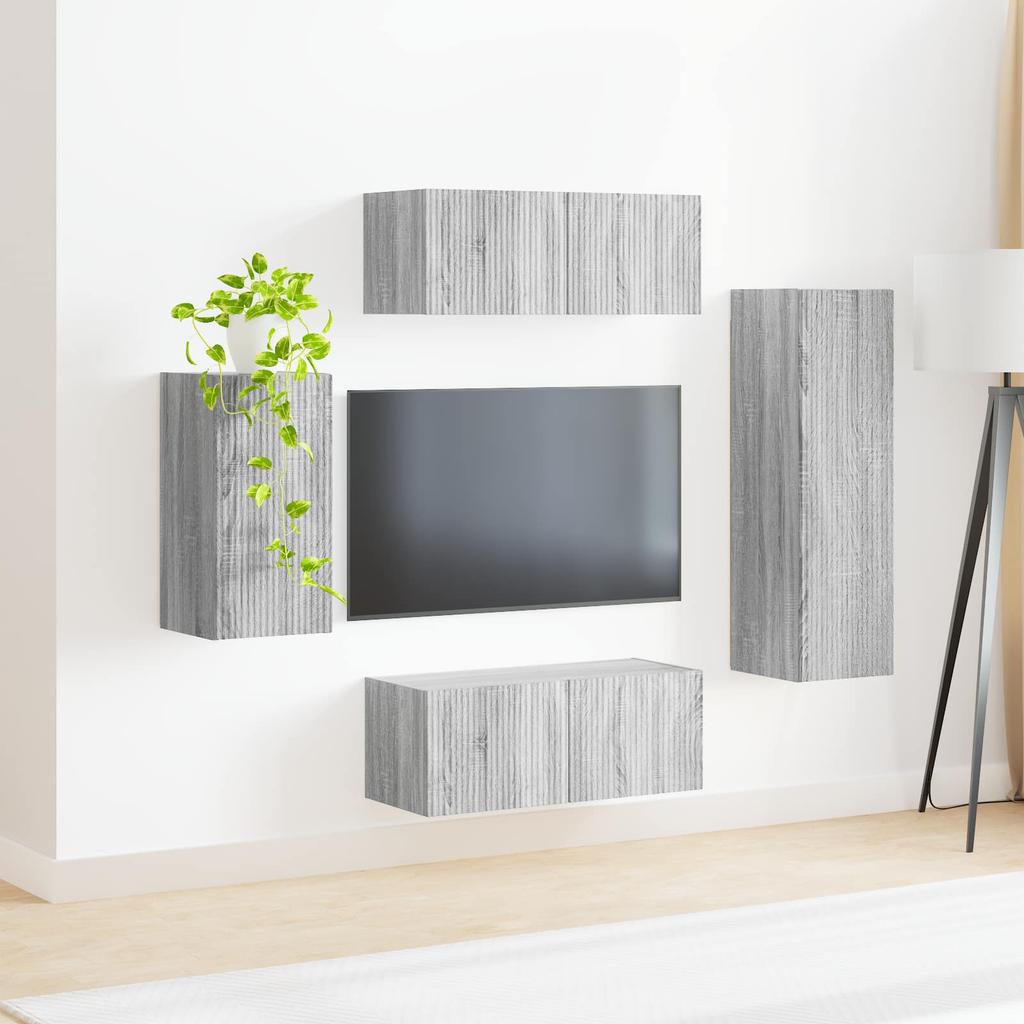 Wall Mounted TV Cabinet Set 4 pcs Grey Sonoma Wood Based Material