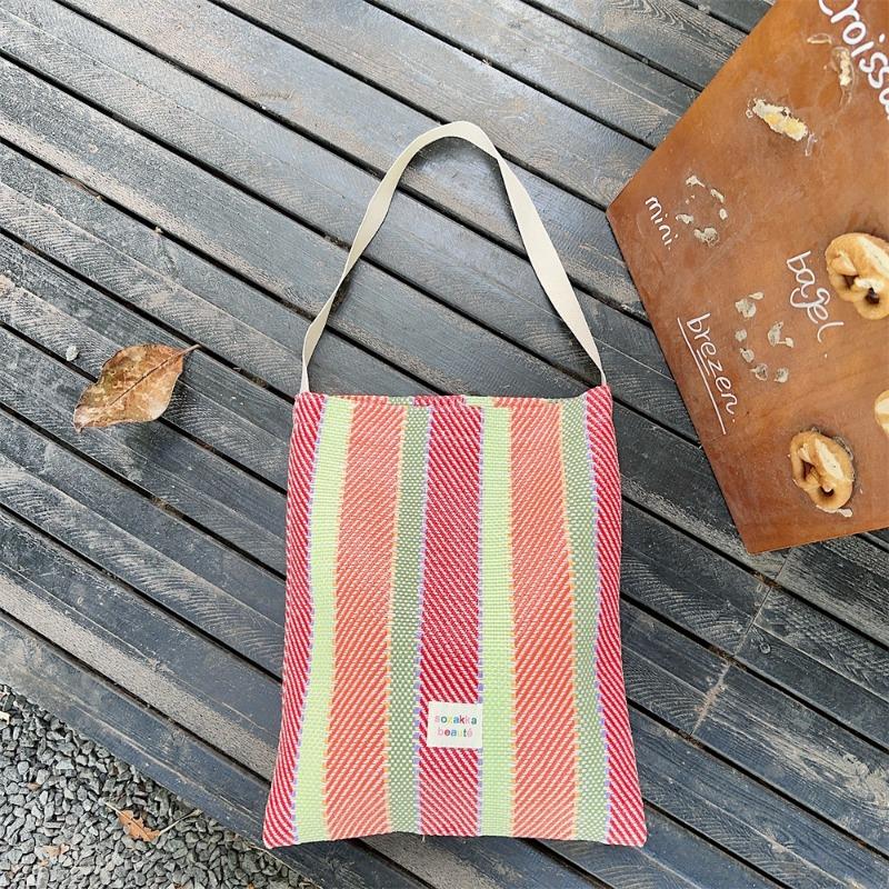 44 Woven Colored Stripes Contrasting Colors Women's Handheld Shoulder Bag Class Commuter Crossbody Underarm Bag Women