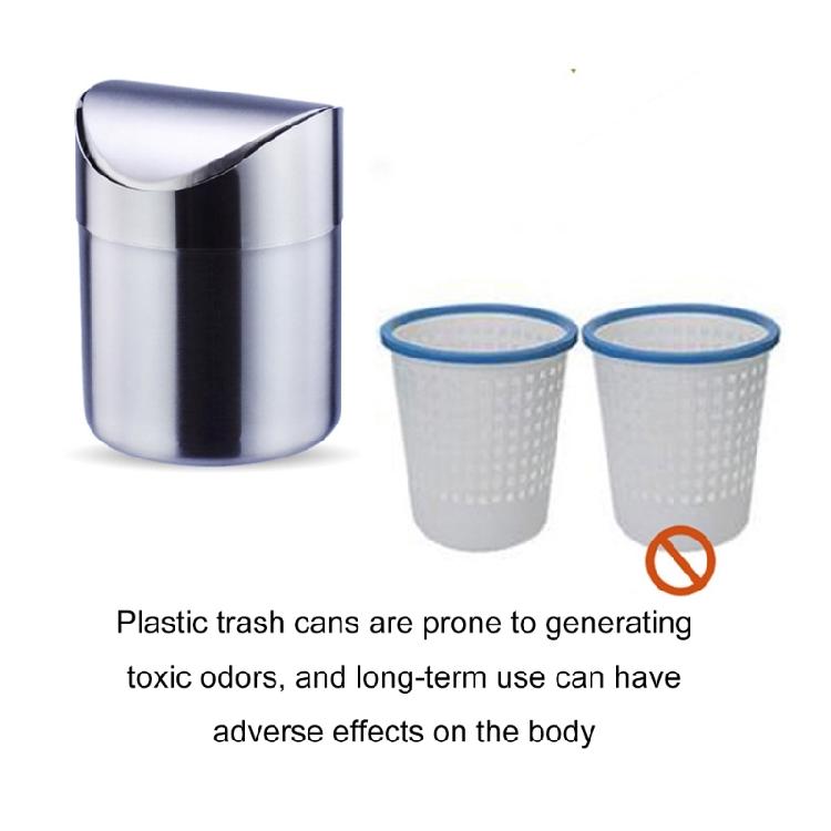 Ruimtebesparende Klapdeksel Bureau Afvalbak Roestvrij Staal Zilver Kleine Prullenbak Afvalbak Voor Huis Kantoor Organisatie