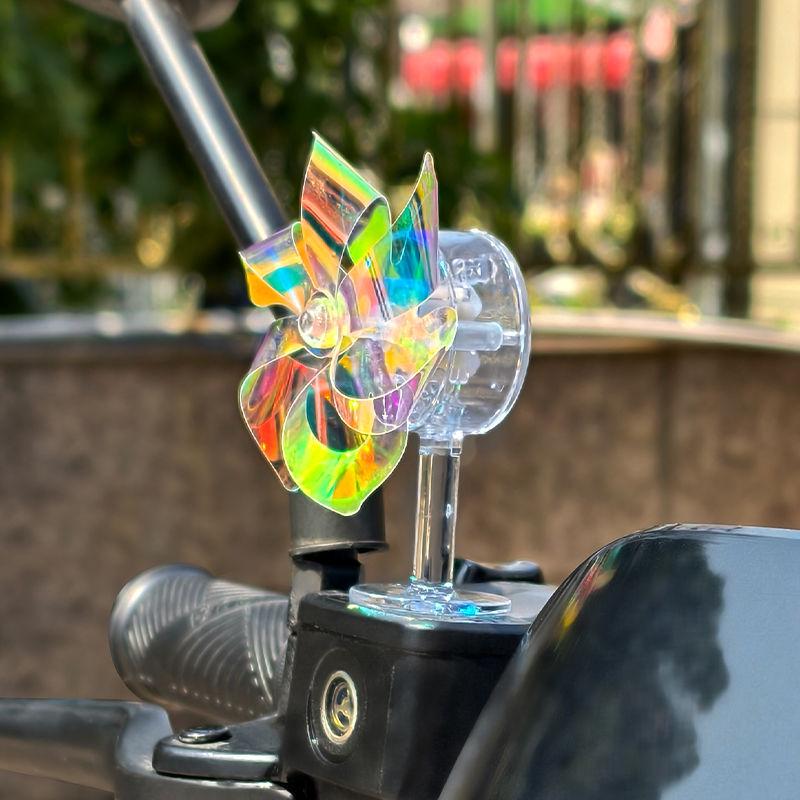 Electric Motorcycle Windmill LED Light Decor: Colorful Wind-Powered Vehicle Decoration