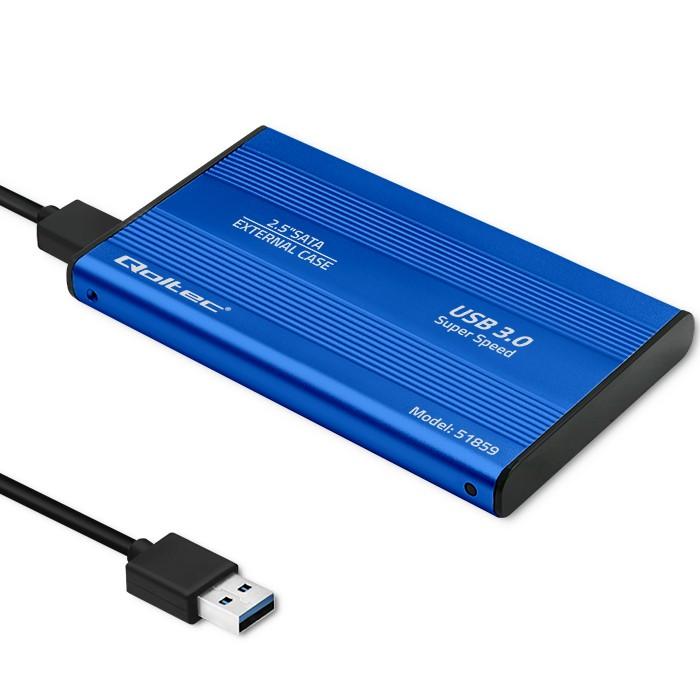 Qoltec Aluminiumgehäuse | Tasche für 2,5" HDD SSD Laufwerke SATA3 | USB 3.0 | Blau