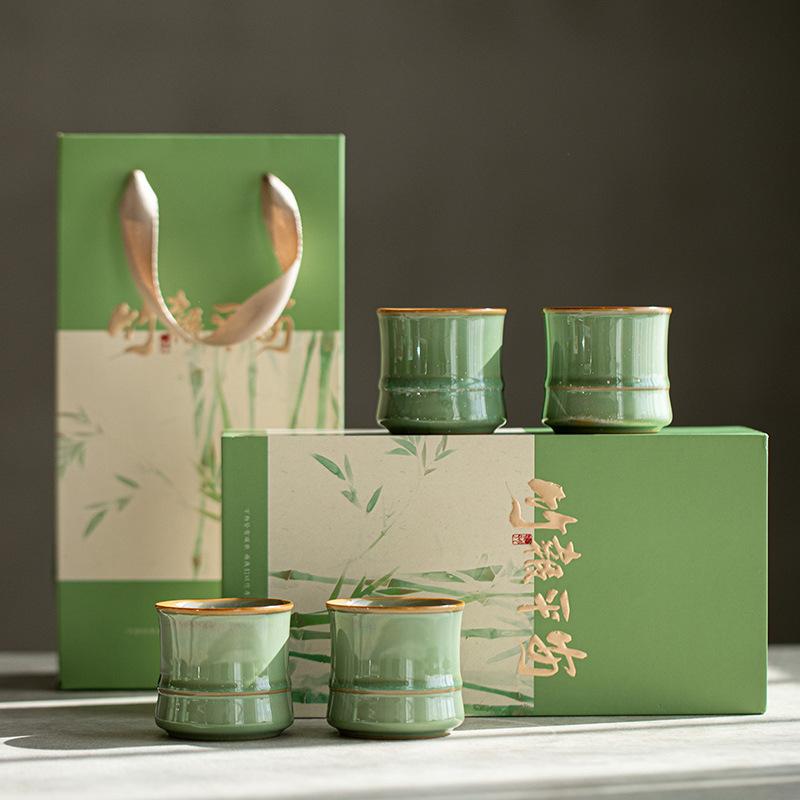 

Керамическая мастер-чашка с бамбуковой текстурой, обожженная в печи, чашка-крышка, чашка для питья, чайная чашка, пиала для чая, подарочная коробка с подарками