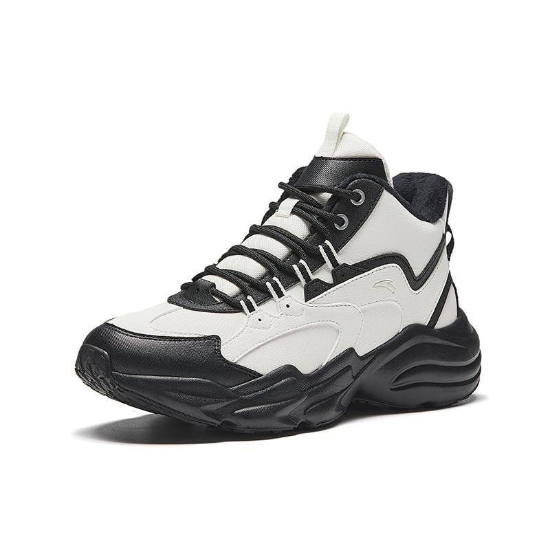 New Anta Walker Slip-Resistant Warm Mid-Top Casual Shoes Women's White Black 922448904-2